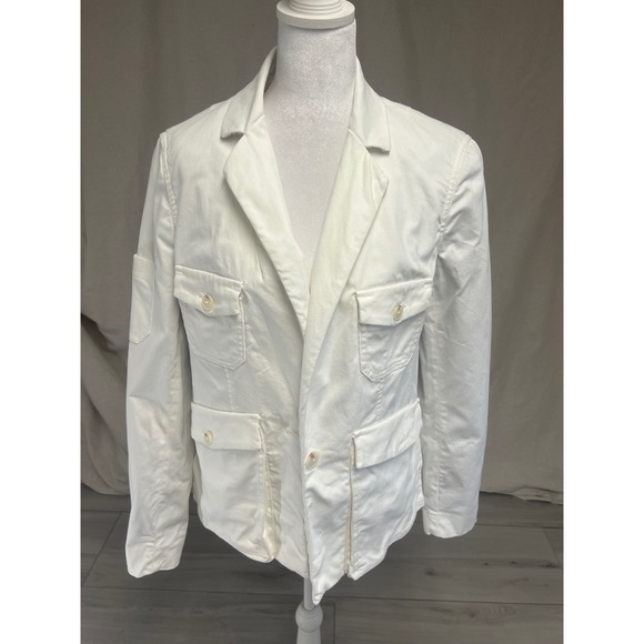 Anthropologie Jackets & Blazers - Anthropologie Cottagecore Blazer Jacket White Cargo Pocket Sz 6 Military Coastal